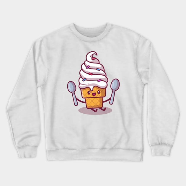 Cute Ice Cream Sitting And Holding Spoons Crewneck Sweatshirt by Catalyst Labs